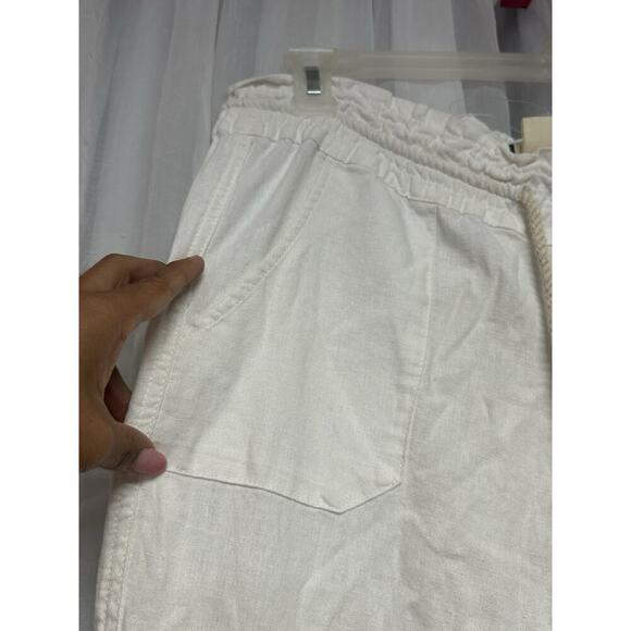 Roxy Oceanside Pants Sea Salt White Beach Relaxed Linen Low Rise Flared Baggy M - Picture 5 of 11
